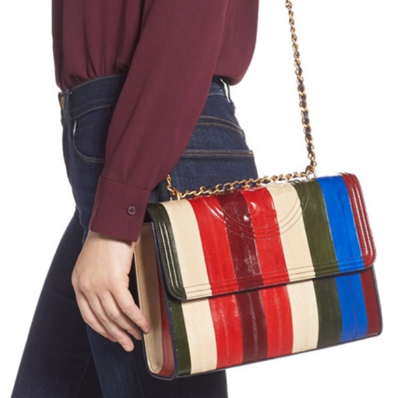 TORY BURCH FLEMING EEL EELSKIN PATCHWORK CONVERTIBLE SHOULDER BAG CROSSBODY - Picture 1 of 9